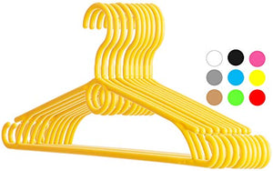 Dream-home Childrens Plastic Clothes Hangers - 12.6" Wide - 360° Swivel Hook - Strong & Durable - Side Hooks for Spaghettis & Baby Dresses, Loop for Cascading or Kids Accessories - Set of 20 - Yellow
