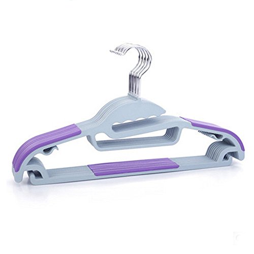 LOHOME (TM) 10Pcs/Set Multifunctional ABS Light-weight Hangers Non-slip Non-trace Hangers Durable Hang Clothes Rack Clothes Hangers Household Organizer Hook Various Colors Perfect for Pants, Dress, Jacket ,Underwear and Shirt (Purple)