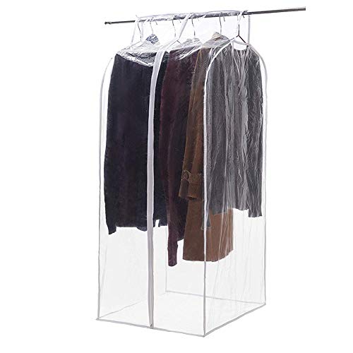 Large Transparent Zippered Garment Wardrobe, Garment Rack Covers,Dustproof Clothing Cover Storage Bag, Closet Organizer Protector with Magic Tape and Full Zipper (HZC71-E)