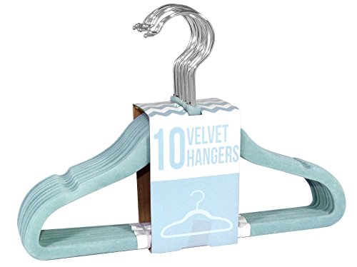 Gourmet Home Products Kids Velvet Multi Purpose Hanger (Set of 10), Aqua