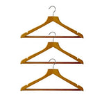 H & L Russel Set of 3 Shaped Clothes Hanger with Non-Slip Bar & Skirt Notches, Wood Beige, 40x20x14 cm