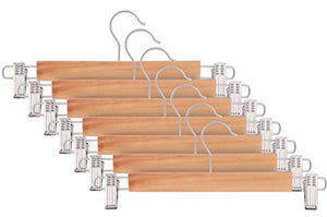 ZOYER Wooden Skirt Hangers with Adjustable Clips (10 Pack) Pant Hangers with 2-Adjustable Anti-Rust Clips Natural Finish
