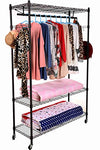 neudas 2 Pair Side Hooks Garment Rack Wheeled Clothes Rack 3-Tier Clothing Rack