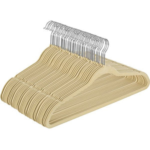 Klager's Ivory Velvet Suit Hangers - Pack of 50 - Featuring Non-Slip, Ultra Thin Hangers with 360 Degree Swivel Hook & Space Saving Design - Premium & Durable Quality!