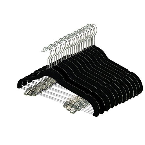 Uniware Flocked Suede Hanger with Pants Hanger (Set of 36, Black)