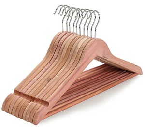 TOPIA HANGER American Red Cedar Wood Coat Hangers, Wooden Suit Hangers, Smooth Cut Notches- 360°Flexible Hook- Solid Non-Slip Bar, 10 Pack- Natural- CT07C