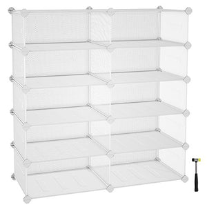 SONGMICS 5-Tier Rack, Space Saving 20-Pair Metal Shoe Units, Cabinet Storage Organizer, Ideal for Entryway Hallway Bathroom Living Room and Corridor, 34.3”L x 12.6”W x 34.6”H White ULPL25W