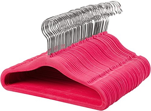 AmazonBasics Baby Kids Velvet Clothes Hangers, 50-Pack, Pink