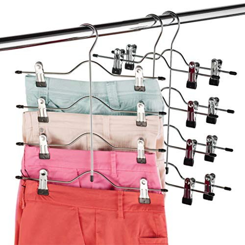 Zober Space Saving 4 Tier Skirt Hanger with Adjustable Clips (3 Pack) 4-on-1 Hanger, GAIN 50% More Space, Reliable Non Slip Grip, Durable Metal Pants Hanger Great for Slack, Trouser, Jeans, Towels Etc