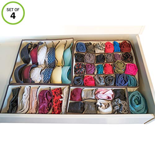 Evelots Underwear Organizer Drawer-Foldable-Socks/Bras/Scarves-45 Sections-Set/4