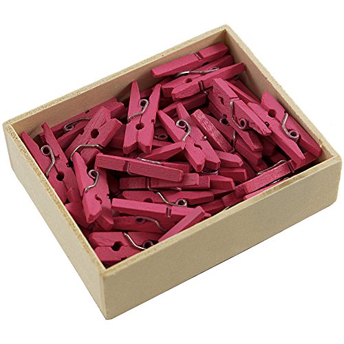 JAM PAPER Wood Clip Clothespins - Small - 7/8 Inch - Fuchsia Pink - 50 Clothes Pins/Pack