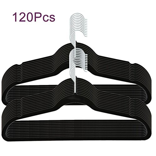 Simoner Velvet Clothes Hangers, Non-Slip Suit Hangers (120-pack) for Space Saving Clothing -Closet Storage Helper Household, Black