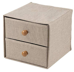 Foldable Storage Bins - 2-Drawer Mini Fabric Drawer, Closet Clothes Organizer Box with Wooden Knob Handle, Multipurpose Bin for Dresser, Home, Nursery, Bedroom, Living Room, Gray, 9 x 8.7 x 8 Inches