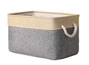 TheWarmHome Decorative Basket Rectangular Fabric Storage Bin Organizer Basket with Handles for Clothes Storage (Grey Patchwork, 15.7L×11.8W×8.3H)