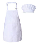 Kids Chef Apron and Hat Set, Cotton Material Child Chef Costume, Perfect for Under the Age of 10 Children Cooking, Baking, Painting (White)