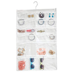 mDesign 48 Pocket Hanging Jewelry Organizer Storage Bag with Over Closet Rod Hanging Hook - Easy-View Clear Pockets with Fabric Backing and Trim, Reinforced Top, Double Sided - White/Clear