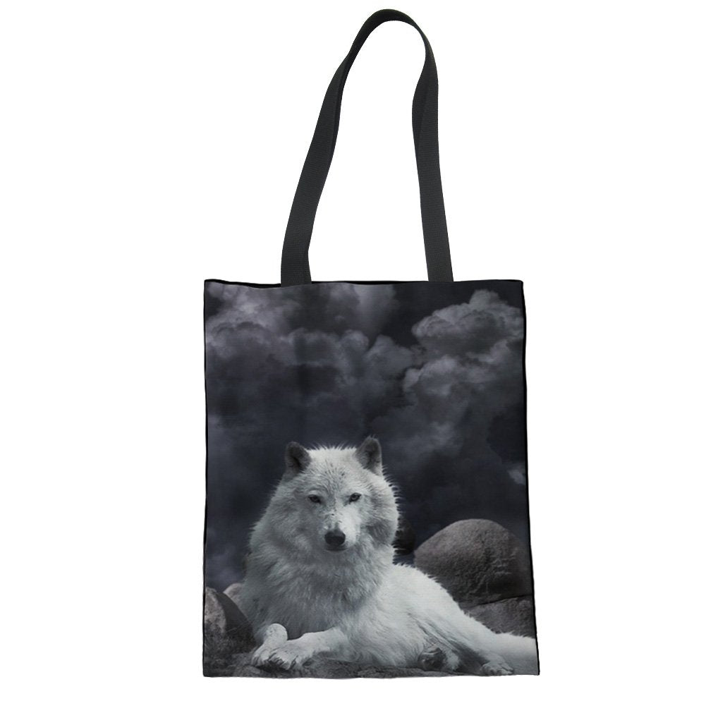 Showudesigns Linen Tote Handbag Youth Lady Shopping Bag Gray Cool Wolf Pattern