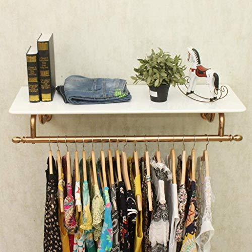 XQY Wooden Household Hangers, Wall Hangers?Stainless Steel Rose Gold Clothing Store Display Stand/Wall Hanging Rack/Display Stand/Wall Shelves Rack Shelves?Wall Door Back Coat Rack