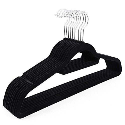 RGANT 10 PCS Non-Slip Velvet Clothing Hangers Space Saving Heavy Duty Suit Hanger (Black)