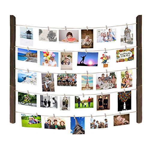 Maggift Hanging Photo Display, Hanging Pictures Holders with wooden Clips, Mounting Hardwares Included (Wood)