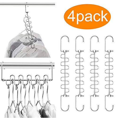 MeetU Magic Cloth Hanger Space Saving Hangers Metal Closet Organizer for Closet Wardrobe Closet Organization Closet System (Pack of 4)