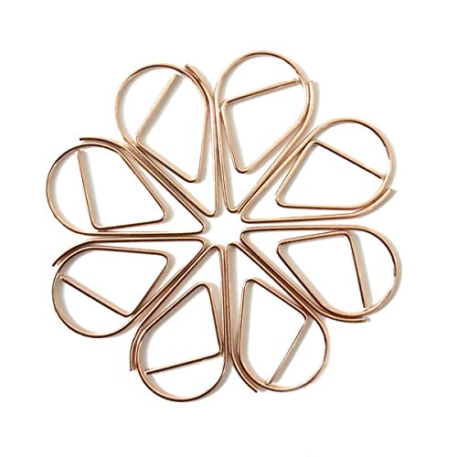 RuiLing 300Pcs Cute Paper Clips,Rose Gold Metal Chrome Water Drop Shape Smooth Steel Wire Clips,Bookmark Memo Clips for Home Office Supplier School Supply