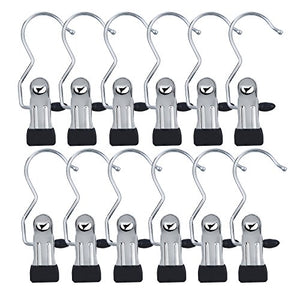 HiGift (Set of 12 Portable Laundry Hook Boot Hanger Clips for Hanging/Stainless Steel Clothes Pins for Clothes Hat Gloves Boot Hanger Closet Hold Clips Travel Home -Black