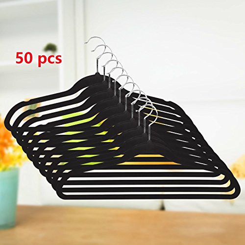 Hindom 50 Pcs Velvet Suit Hangers Space-saving Strong and Durable Non Slip Notched Shoulder Protective Clothing(US STOCK) (Black)