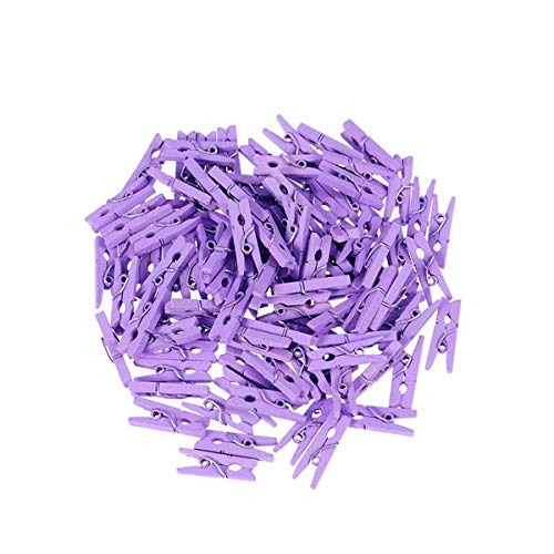 Vosarea 100PCS Clips Pictures Wood Mini Small Paper Clips Clothespin Wedding Cork Board Hanging Photos Painting Artwork Crafts - Purple