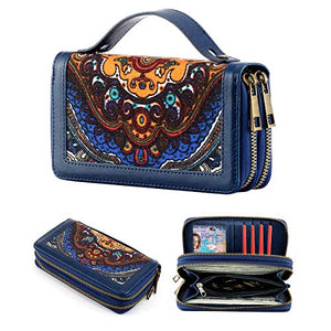 Double Zipper Wristlet Wallet Long Clutch Purse Cellphone Wallet for Women Ladies and Girls (Blue)