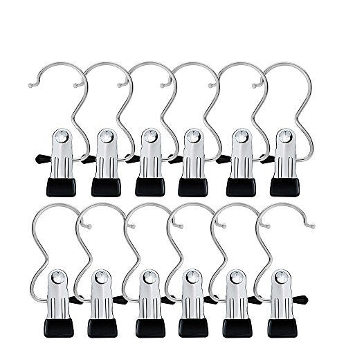 Htianc 12PCS Hanging Clips Stainless Steel Laundry Hooks Single Clip Hanger for Travel Home Clothing, Belt, Glove, Shoe Garment