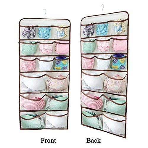 Double Sided 30 Pockets Hanging Underwear Organizer for Underwear, Stocking, Toiletries Accessories, Bra, Sock, Mesh Pockets & Rotating Metal Hanger