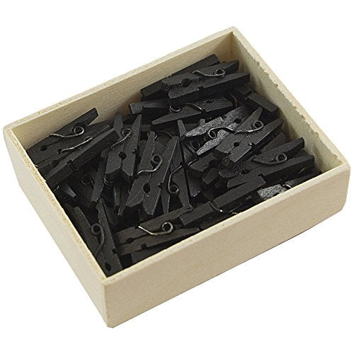 JAM PAPER Wood Clip Clothespins - Small - 7/8 Inch - Black - 50 Clothes Pins/pack