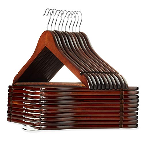 Casafield - 20 Walnut Wooden Suit Hangers - Premium Lotus Wood with Notches & Chrome Swivel Hook for Dress Clothes, Coats, Jackets, Pants, Shirts, Skirts
