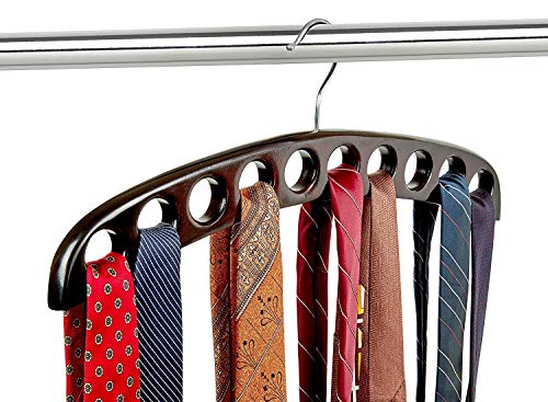 Scarf Hanger - Closet Organizer and 10 Hole Wooden Tie Rack Hangers for Space Saving Solution and Perfect Space Saving Closet Makeover, Mahogany Color