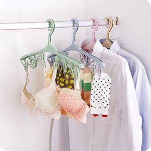ViewHuge 2PCS Plastic Clothes Hanger Laundry Drying Rack With 8 Clips For Socks Bra Towel Underwear Scraf Hat