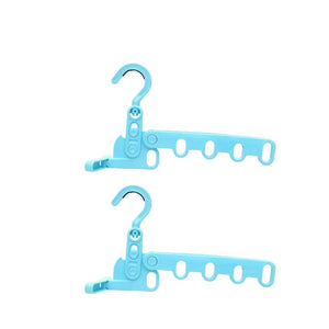 Kxtffeect 2Pcs Portable Foldable Clothes Hanger, Plastic Travel Laundry Over The Door Hanger 5 Hole Hooks, Clothes Drying Rack Hook/Behind The Door Coat Hooks (Blue)