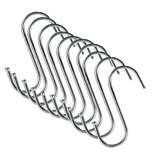 SODIAL 10 pieces 8 cm S-shaped stainless steel hook Rideau hook S Kitchen curtain hanging hook stainless steel meat hooks