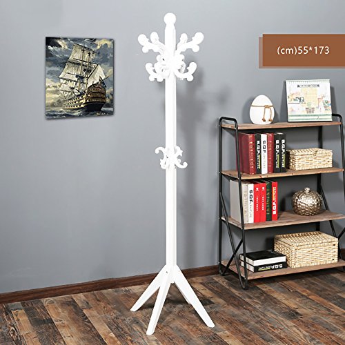 LXLA- Office Coat Rack Floor-standing Clothes Hanger Solid Wood Shelf Household Bedroom Organizer Upscale Continental Living Room 173×55cm (Color : White)