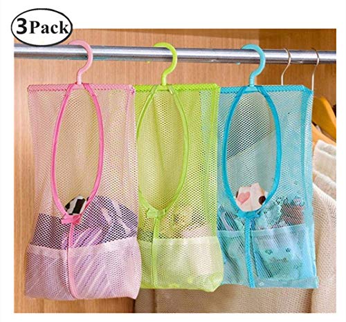 DurReus Multipurpose Clothespin Bag with Hanger,Hanging Mesh Drying Bag Laundry Shower Caddy Kitchen Bathroom Storage Organizer 3 Pack