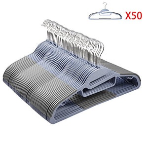 BATHWA Non-Slip Clothes Hanger Space Saving Strong and Durable Coat Hangers with 360° Chrome Swivel Hook, 50 Pack, Blue/Gray (50 Pack, Grey)