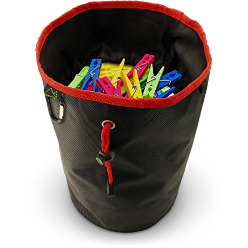 CampTeck U6837 Large Peg Bag with Hanger - Water Resistant Durable Hanging Clothespin Bag - Black