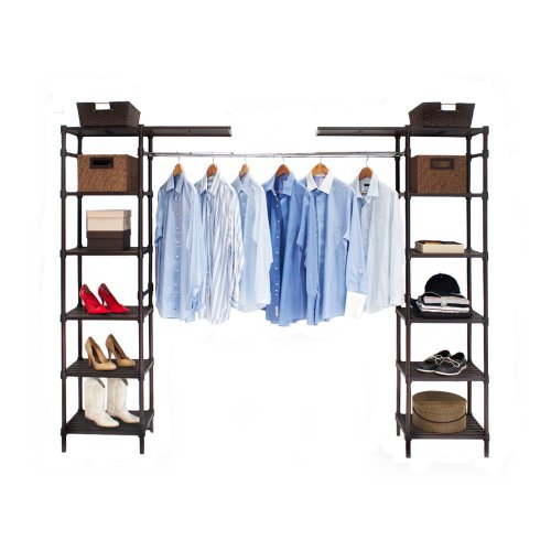 Seville Classics Expandable Resin Slat Double-Rod Clothes Rack Closet Organizer System, 74" to 102" W x 14" D x 72.75" H, Espresso