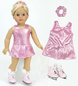 18 Inch Doll Clothes Pink Ice Skating Outfit 3-piece Set Fits 18 Inch American Girl Doll &amp; More! Sophia&#x27;s Three Piece Set with Pink Sparkle Skating Dress, Scrunchie &amp; Pink Fur Trimmed Doll Ice Skates