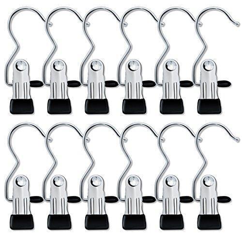 12 PCS,Ipow Portable Laundry Hook Hanging Clothes Pins Stainless steel Travel Home clothing Boot Hanger Hold Clips