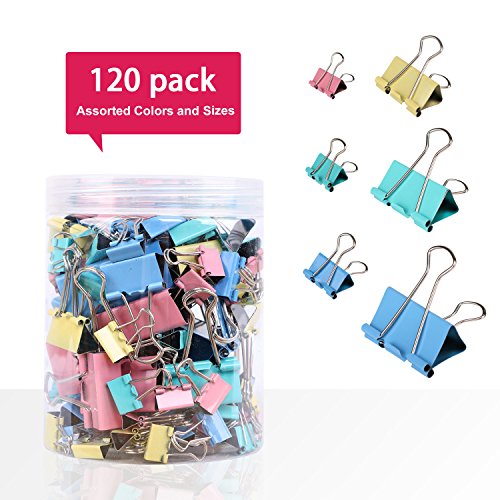 AshopZ 120 Piece Multi-Colored Assorted Metal Binder Clips for Document Organization