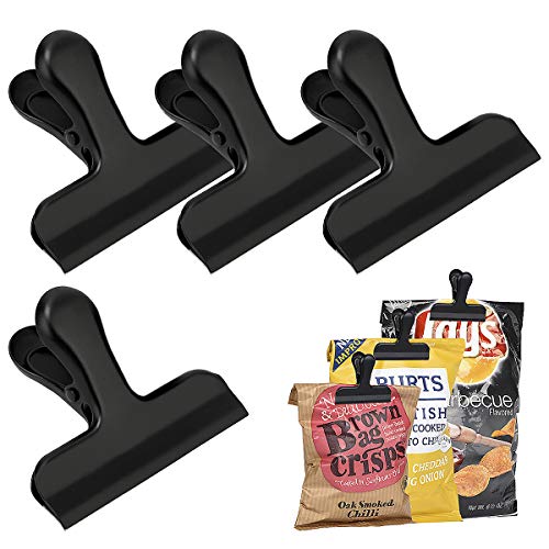 EWAYY Bag Clips Metal Food Bag Sealing Clips Air Tight 4 Pack Heavy Duty Stainless Steel 3 Inches Wide Perfect For Picture & Coffee & Food Refined Home Office?Black?