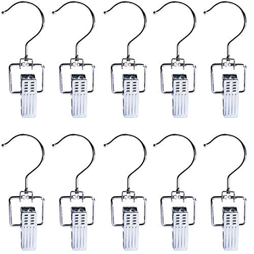 Baihoo Set of 10 Swivel Metal Closet Hanger Laundry Hooks Boot Clips Home Office Travel Portable