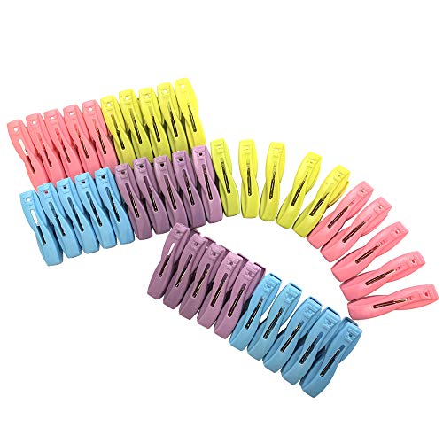 Shiaon Sturdy Clothespin 40-Pack Colored Plastic Clothes Clips for Laundry Outdoor Kitchen and Photo Paper Craft - Windproof Anti-Slip Clothing Line Pegs with Springs - Air-Drying Clothing Pin Set