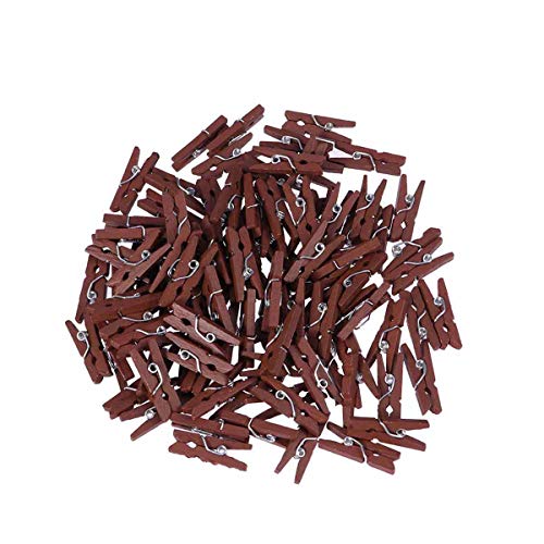 Vosarea 100PCS Clips Pictures Wood Mini Small Paper Clips Clothespin Wedding Cork Board Hanging Photos Painting Artwork Crafts - Brown